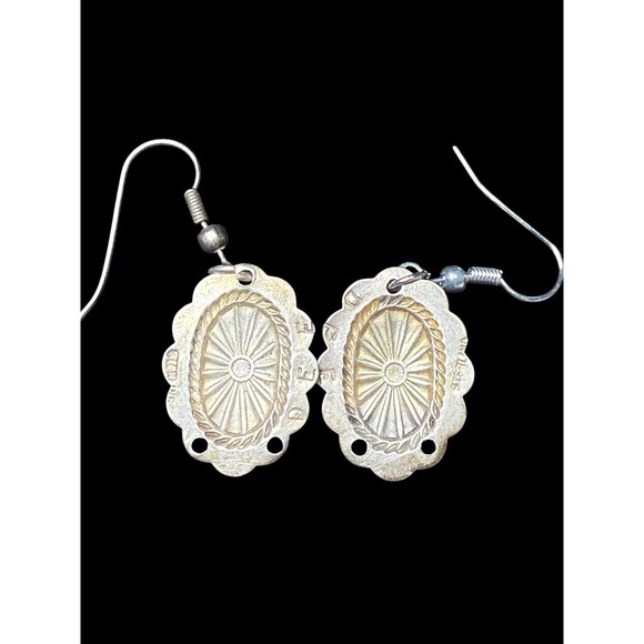 Vtg Sterling Silver Navajo by Dee Morris Multicolor Mosaic Hook Earrings SIGNED - Picture 6 of 7